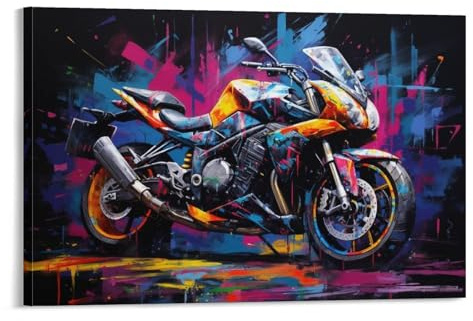 FOCCAR Wunderschönes Motorrad Leinwand Wanddekor Retro Cool Gorgeous Motorrad Poster Wandkunst für Wohnzimmer Schlafzimmer Kunstwerk