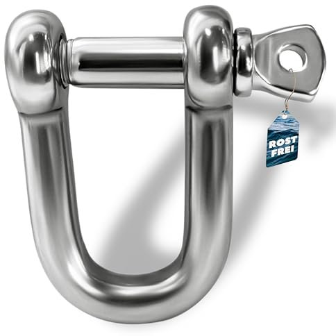 PinPro 4x M6 Edelstahl Schäkel gerade kurze Form – Rostfrei und sogar Salzwasserbeständig – M4 bis M10 Größe wählbar – D-Form mit Augenbolzen Ø6mm – 1.4401 / AISI 316 (V4A) NIRO-Werkstoff