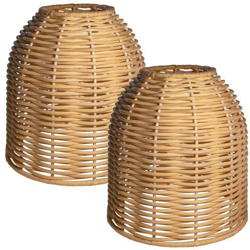 Paralumi in rattan vintage bohemien, set di 2, per lampada da tavolo, soggiorno, camera da letto, sala da pranzo, cucina, bagno, esterno