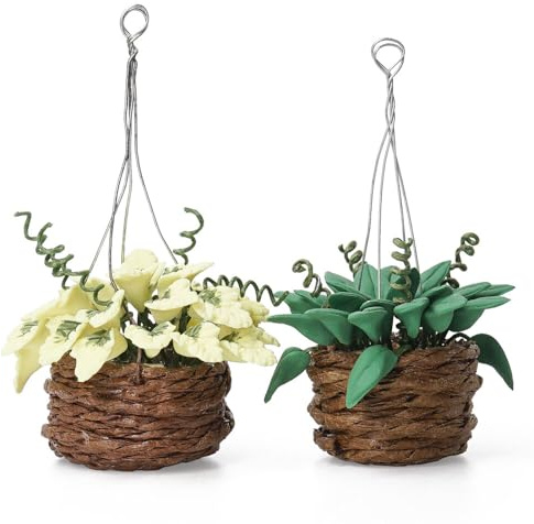Odoria 1/12 Scale Dolls House Miniature Plants in Hanging Basket Mini Plant Miniatures Dollhouse Decoration Accessories, 2Pcs