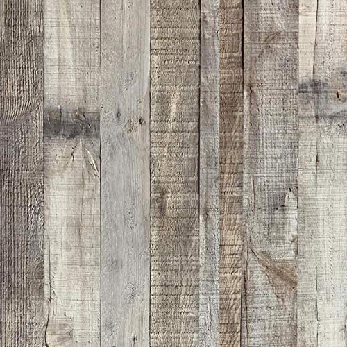 Qianglive Vintage Wood Wallpaper Rustic Stick and Peel Self Adhesive Distressed Look Vinyl Shelf Home Panel Wall Paper Covering Film 17.3×1200