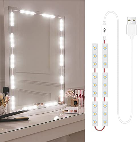 Funien LED-Streifen, LED-Lichter für Schminkspiegel, 18 LEDs, Touch-Steuerung, dimmbar, Beleuchtung für Kosmetikspiegel, Badezimmerspiegel mit USB-Kabel, Schminktischspiegel