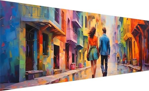 Diamond Painting XXL 300x100 cm, 5D DIY Paar Diamond Painting Eckige Steine Strass Cross Stickerei Kunst Kits, Diamond Painting Zubehör Set Basteln Erwachsene, Geschenk Diamond Painting Straße T-2
