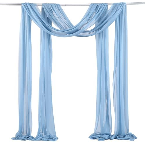 FANSU Set mit 2 Stück Vorhang Hochzeitsbogen, Querbehang Freihanddeko Chiffon Tüll Stoff Deko Vorhang Hochzeit Querbehang Deko Gardinen für Zeremonie Party (Blau,2.4x19.6ft/75x600cm)