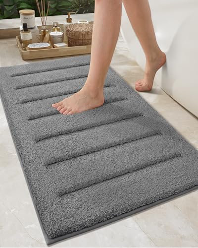 COLOR&GEOMETRY Badematte Badteppich rutschfest Waschbar, 44 x 76 cm Absorbierende Badvorleger Weiche Badezimmerteppich, Badematte Grau für Badezimmerboden, Dusche, Badewanne, Waschküche