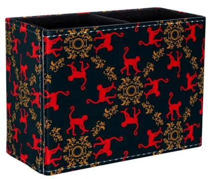 Eslifey Stifthalter, quadratischer Stifthalter für Schreibtisch, roter Affe und goldene Blume, Stiftebecher, Make-up-Pinselhalter, Ständer, Display, Schreibtisch, Schreibwaren-Organizer für Zuhause,