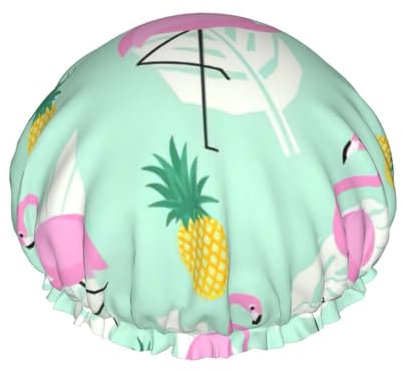 Flamingo Ananas Duschhaube für Frauen, wiederverwendbare Duschhaube, wasserdichte Badekappe für Frauen, langes Haar