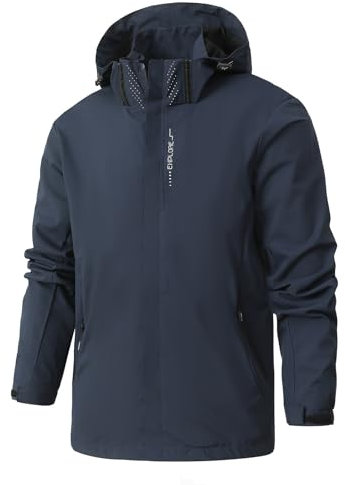 Waterproof Jacket For Mens Outdoor Windproof Jacket Warm Solid Color Coats with Hooded Drawstring Pockets Raincoat Lightweight Sportswear Hiking Climbing Trekking Cycling Hunting Plus Size