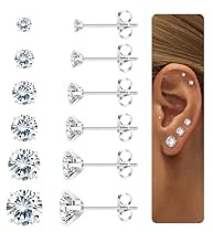 Diamday Pendientes Hipoalergénicos de Plata y Oro, 6 Pares Para Mujer y Hombre - Acero Quirúrgico, Piercing Oreja Cartilago Tragus con 5A Circonio Cúbico