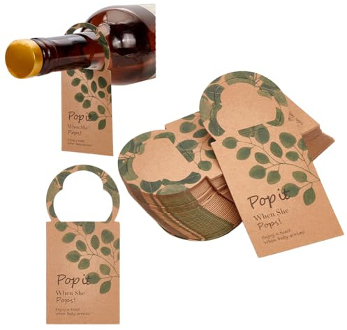FINGERINSPIRE 50 Pcs Pop It When She Pops Mini Champagne Baby Shower Tags, Bottle Tags, Paper Glass Label, Wheat Glass Charms for When Baby Arrives