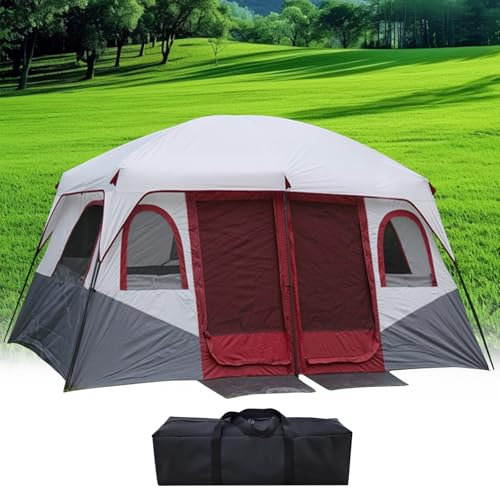 LDIEUWUET Campingzelt für 4-12 Personen,Camping Zelt, wasserdicht, Familienzelt Wander- und Backpackingzelte Zelte, Kuppelzelte mit großen Mesh-Fenstern,Festivalzelt für Camping Reise Garten (Red)