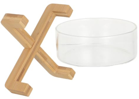 Mikinona Insalatiera in Vetro con Base in Legno, Rotonda, 16cm | Resistente al Calore, per Conservazione Alimentare, Dettaglio Creativo e Finitura Raffinata, Stile Moderno