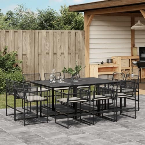 Tidyard 11-TLG.Garten-Essgruppe mit Kissen Terrassenmöbel Set 10 Personen,Sitzgruppe Gartenmöbelset Esstisch mit Glas-Tischplatte & 10 Stühle Gartenmöbel Set Poly Rattan Grau