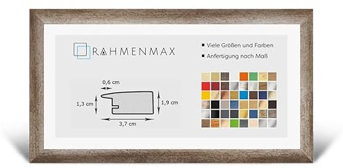 RahmenMax® Toskana Bilderrahmen Bildmaß 40x100 cm zum Aufhängen/Maßanfertigung möglich/MDF Posterrahmen in Vintage Metall Dekor mit Acrylglas klar/Puzzle Rahmen