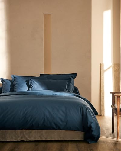 Générique Pack Ensemble de Parure de draps 4 Pieces Unie pour Un lit 2 Personnes 160 x 200 cm 100% Coton 57 Fils/m2-1 Drap Plat + 1 Drap Housse 160 x 200 cm + 2 taies d oreillers 65 x 65 cm (Bleu)
