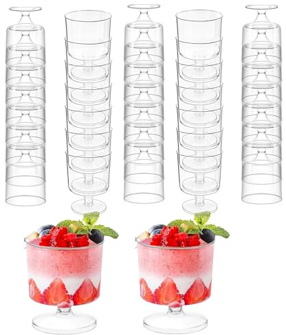 MEIDIV 100 Pcs Mini Dessert Cups, 120ml Clear Plastic Dessert Pots Cheesecake Cups, Reusable Serving Bowl for Appetizer, Pudding, Mousse