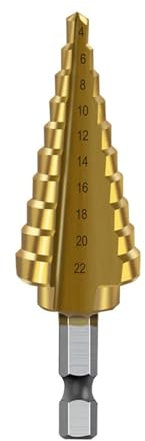 broca escalonada broca escalonada en espiral, Broca escalonada HSS 22, orificio de Metal for madera con revestimiento recto, 1 Uds.