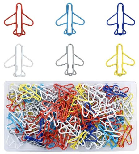 100 Stücke Flugzeug Büroklammern, Bunte Niedliche Papierklammern in 6 Farben, Flugzeug Geformt Lesezeichen Clips für Haus Büro Schule