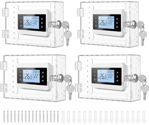 Thermostat Lock Box with Key, 4Pcs Clear Large Thermostat AC Lock Cover for Home Wall Thermostat, Include 2Pcs Fits Thermostats 7.28 W x4.7 H and 2Pcs Fits Thermostats 6.5 W x4.7 H