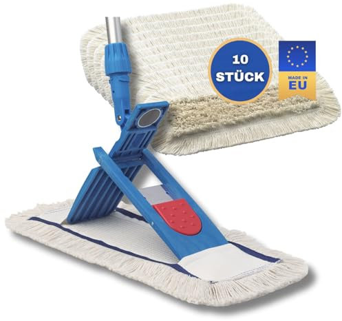 VIOVIE Sparpaket Premium WISCHER Set 50CM | 10x Baumwoll-Wischmopp | 140cm Alustiel | Magnethalter | Ergonomisch & rückenschonend | Für alle Böden geeignet | Jetzt mit Sparvorteil