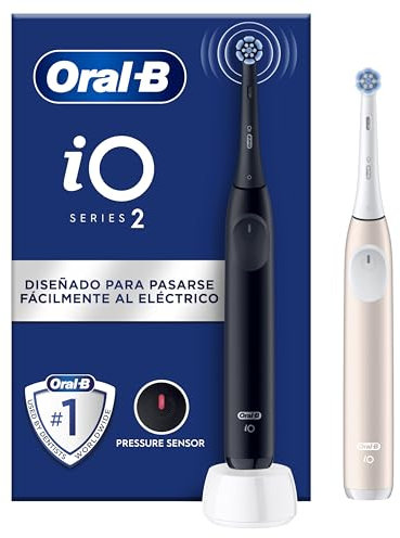 Oral-B iO 2 Spazzolino Elettrico Oral B, Nero e Rosa, 1 Testina Di Ricambio, 2 Spazzolini, Delicato sulle Gengive, Efficace sulla placca, Sensore di Pressione, Pulizia Denti Efficace
