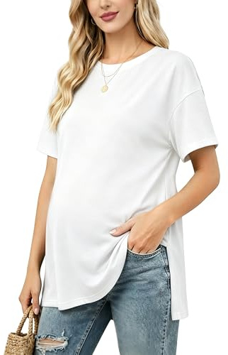 Love2Mi T-shirt de grossesse à manches courtes pour femme, Blanc., M