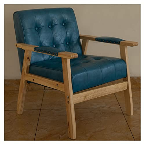Mid Century Moderner Ledersessel Polstersessel mit Flügelrücken-Design für Wohnzimmer und Esszimmer, Blau