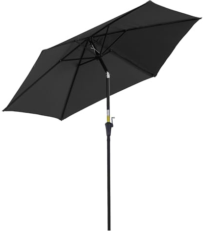 Outsunny Parasol Droit Inclinable Jardin Aluminium Ø2,6x2,35Hm Noir
