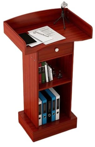 WOTZOV Rednerpult Luxus Rednerpulte Rezeption Podien mit Schubladen und offenem Stauraum Kanzeln für Kirchen Holz Rezeption Podium Stand Mode,Rot