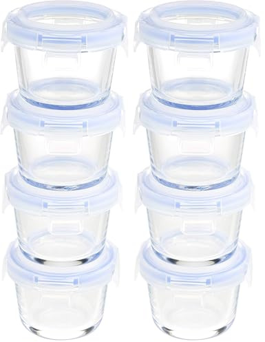 Amazon Basics ABL001 Contenitori in vetro da 120 ml, 4 unità, trasparenti con coperchi blu (Confezione da 2)