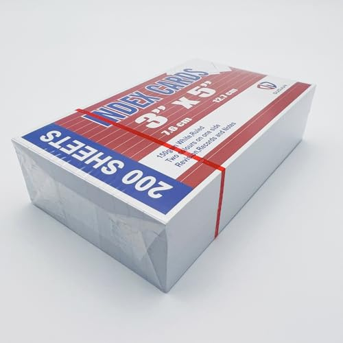 Karteikarten, 3x5inch, liniert,150 g/m², Vokabelkarten und Präsentationskarten, für Unterwegs Vokabel Lernen, Schrumpfgewickel (Weiß)