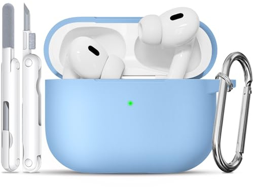 TNSNK für AirPods Pro 2nd/1st Hülle, Sky Blue | Weiches Silikon, unterstützt kabelloses Laden, with Clean Kit & Keychain, Leicht, Rutschfest, Kratzfest