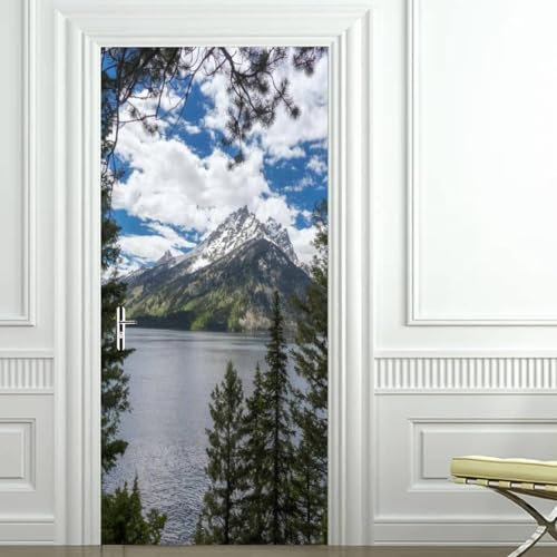 Türtapete Selbstklebend 100x200 cm Schneeberg Türaufkleber 3D Seeblick Türposter Türfolie Poster Tapete PVC Wasserfest für Schlafzimmer Wohnzimmer Tür A-2154