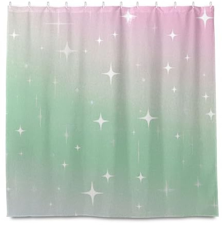 miaozhen 182x182 Pollici Doccia Impermeabile Vasca Tende per Bagno con Gancio Gradiente Pesca Verde Stelle Romantico Poliestere Lavabile Bagno Tenda da Doccia Fodera per Arredamento Bagno Cortina para