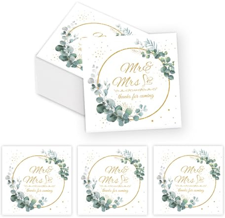 ParPix 20 Stück Servietten Eukalyptus Hochzeit, 33x33cm Hochzeitsservietten Mr Mrs, Servietten Hochzeit, Tischdeko Hochzeits Servietten, Einweg Papierserviette Salbeigrün,Hochzeitsdeko Papierserviette