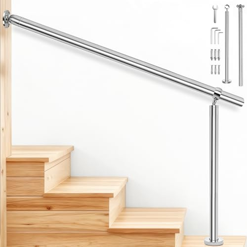OUUTMEE Edelstahl Handlauf 120 x 90cm Edelstahl-Stufenhandlauf,Einstellbarer Handlaufwinkel,Geeignet für 3-4 Stufen Handlauf Treppe Außen,Bietet Unterstützung für ältere Menschen und Kinder