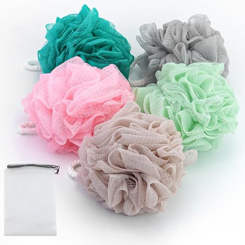 5 Esponjas de baño tipo flores, esponja de baño de colores brillantes para el cuerpo y la ducha