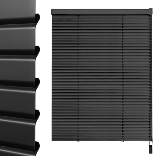 Persiana Veneciana Interior y Exterior, Persianas con Aislamiento, Privacidad, Lamas De 2.5cm, Fuerte y fácil Ajuste, para Hogar y Oficina Fácil Instalación(Black)