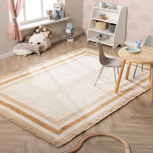 FRAAI | Home & Living Waschbarer Kinderteppich - Milo Beige - 120x170 cm | Kante - Krabbeldecke - Spielmatte - Kinderzimmer, Babyzimmer, Jugendzimmer - Jungen - Mädchen