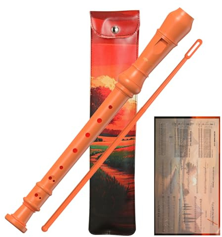 Soprano Recorder Instrument for Kids, German Fingering 8 Hole Beginner Music Recorder Flute with Cleaning Rod, Leather Packaging & Fingering Chart, Ideal for School Lessons & Home Practice (Orange)
