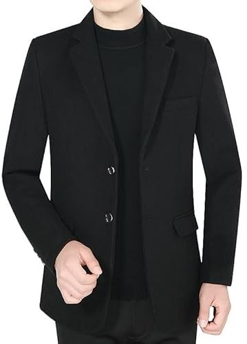 HUIANGLIYG Blazer da Uomo in Tweed, Giacca Vintage in Misto Lana, Giacca Sportiva A Due Bottoni, Cappotto di Lana Slim Fit, Blazer Casual da Lavoro per Cena, Ballo di Fine Anno, Matrimonio, Nero XL