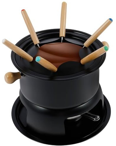 Fyeme Juego de fondue de acero al carbono, desmontable, juego de fondue de queso con 6 tenedores, resistente, duradero, calentamiento uniforme, resistente a salpicaduras, queso, chocolate, fondue para