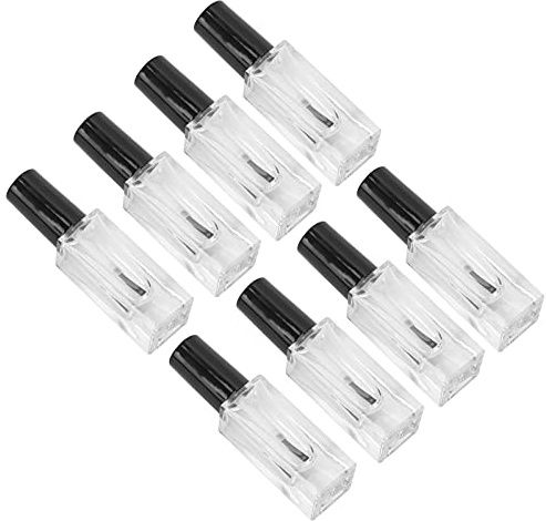 BRRNOO 8 Pcs Refillable Nail Polish Bottles, Transparent Glass Varnish Containers with Brush and Funnel, for DIY Nail Art and Travel