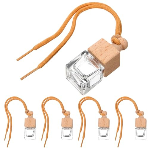 Garneck 5 Stück-pack Hängende Duftflaschen und Glas 8 Ml Quadratisch Wiederbefüllbare Auto Parfümflaschen für Selbstgemacht Duftöl im Auto Innenraum