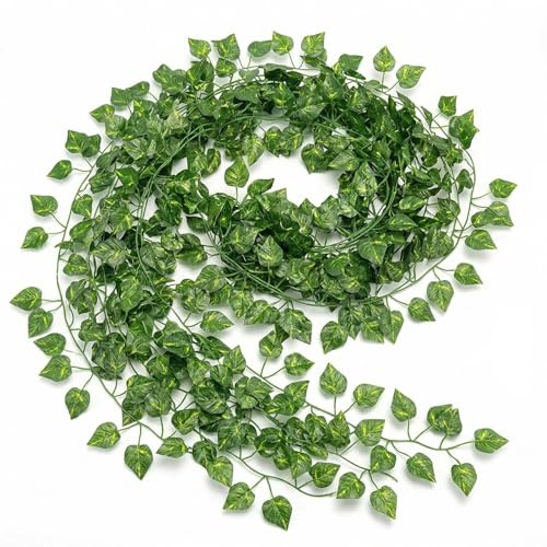 OHiZVZV 12 guirnaldas de hiedra artificial, muy realista, como cortina decorativa, planta artificial colgante para pared, balcón, jardín, boda, fiesta (25,2 m de longitud total)