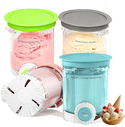 OKLSLA 4 Piezas Pot para Ninja Creami Deluxe,480ml Recipiente para Helados con Tapas Reutilizables para NC700 NC701Serie,para Lavavajillas,Sin BPA