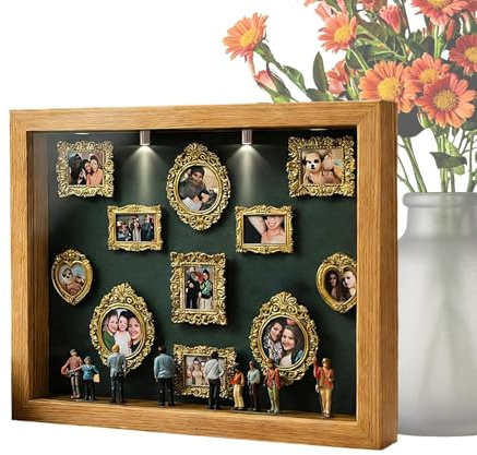 Yonuaret Museum Of Us Cornice Mini Museum Silhouette Box Regalo Personalizzata Per Coppie, Shadow Box Frame Kit With Gold Mini Frames & Figurins DIY MiniDisplay Case For Valentines Day Gift