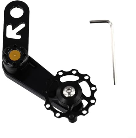 Tendeur de chaîne de vélo à vitesse unique avec poulie flottante réglable, conçu pour une utilisation avec convertisseur ovale pour réduire le glissement de la chaîne (noir)