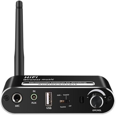 Jnchdghwa Receptor Bluetooth 5.1, Convertidor de Audio Digital A Analógico, Adaptador Inalámbrico de Fibra Óptica Coaxial, Micrófono USB Sin Pérdidas.