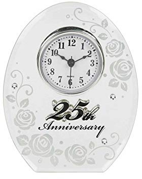 Shudehill Giftware 25th Silver Wedding Anniversary Mirrored Clock Gifts, 17cm x 13cm